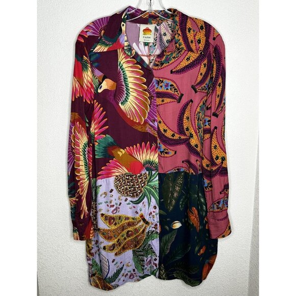 FARM Rio Tops - Farm Rio Shirt Womens Small Patchwork Banana Foliage Botanical Button Up Top